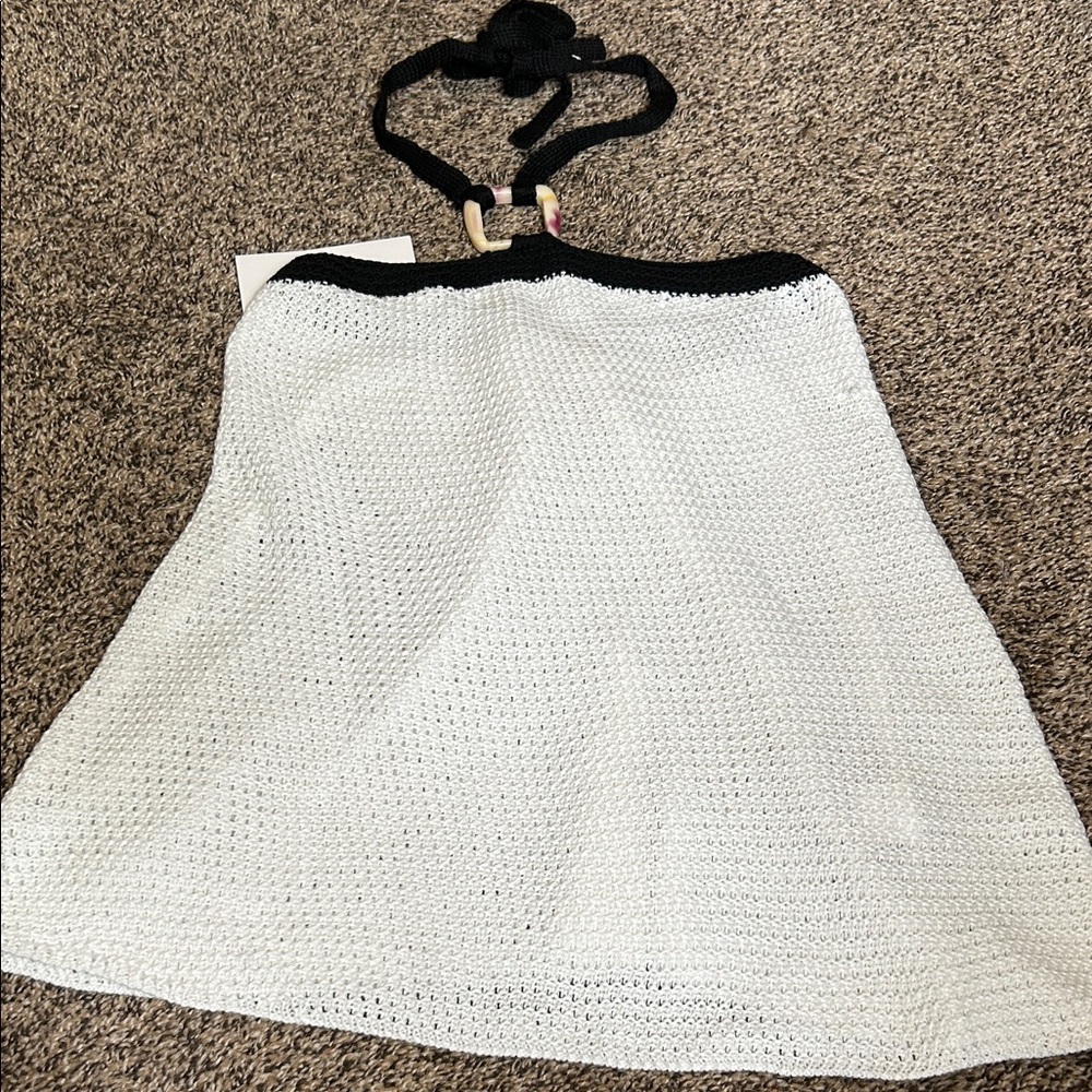 NWT Black and White Crochet Halter Crop Top